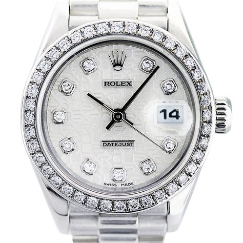 ladies platinum rolex with diamonds|ladies diamond rolex for sale.